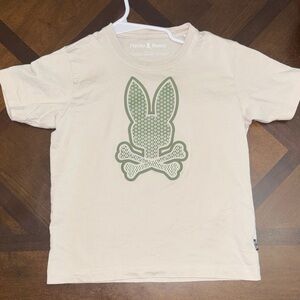 Psycho Bunny Kids T-Shirt in Cream with Green Bunny Design